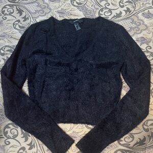Forever 21 Black Fuzzy V-Neck Sweater